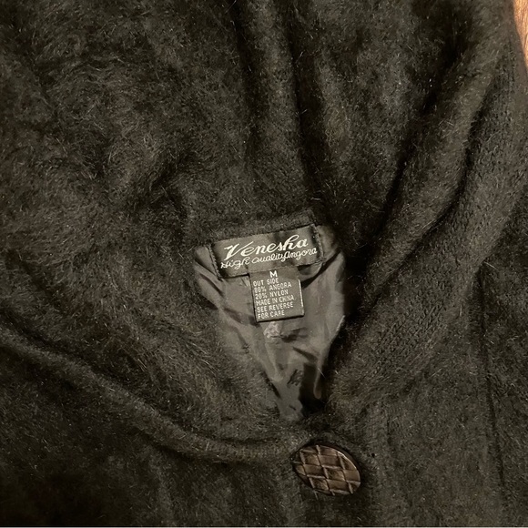 Cozy Black Angora Wool Sweater Coat with Giant Hood and Pockets Very Warm - M - Picture 3 of 12